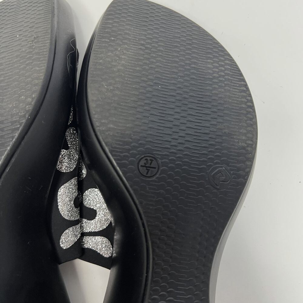 Onex Women's Wedge Sandals Black Sparkly Silver Animal Print Wedge Size 7 (37) - Picture 12 of 13